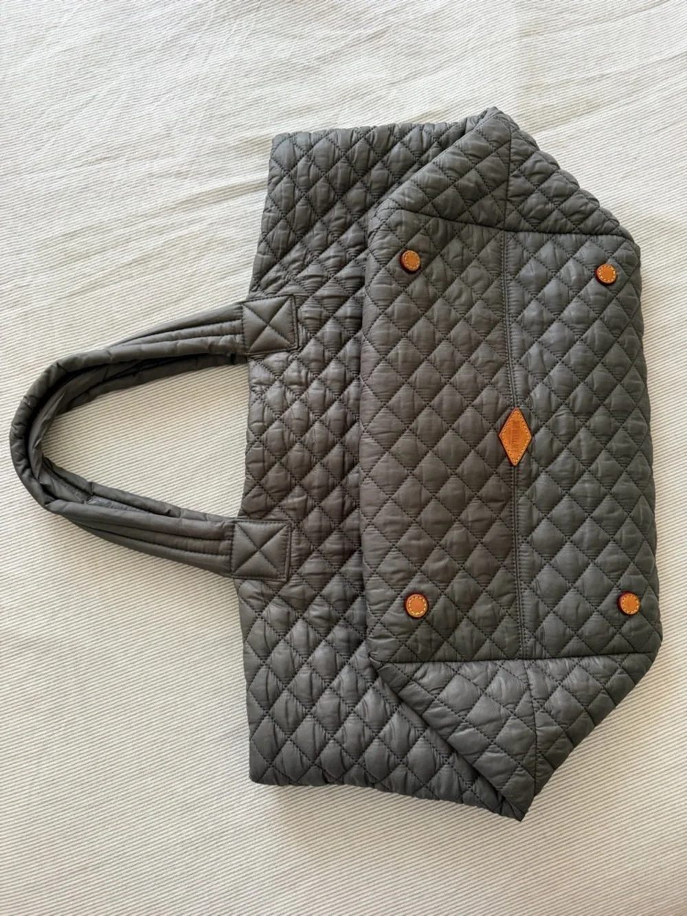 MZ Wallace Quilted Gray Tote with Gold Logo - Picture 3 of 11